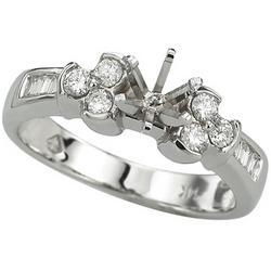 14K White Gold Round & Baguette Diamond Semi Mount Engagement Ring (Center Stone Sold Separately)white 