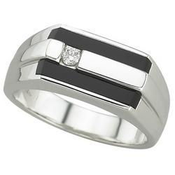 14K White Gold Fancy Shape Onyx & Diamond Men's Ringwhite 