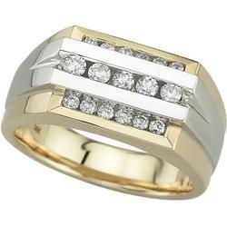 14K Two Tone Gold 3 Rows Men's Diamond Ringtwo 