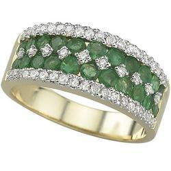 14K Yellow Gold Round Emerald Green & Diamond Band Ringyellow 