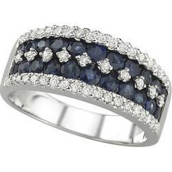 14K White Gold Round Blue Sapphire &Diamond Band Ringwhite 