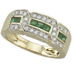 14K Yellow Gold Square Emerald & Diamond Band Ringyellow 