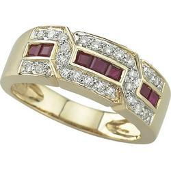 14K Yellow Gold Square Ruby & Diamond Band Ringyellow 