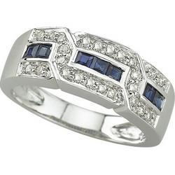 14K White Gold Square Blue Sapphire & Diamond Band Ringwhite 