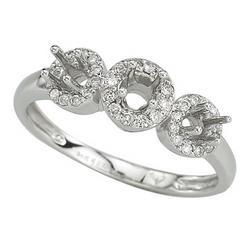 14K White Gold Three Stone Round Diamond Semi Mount Engagement Ring (Center Stone Sold Separately)white 