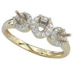 14K Yellow Gold Three Stone Round Diamond Semi Mount Engagement Ring (Center Stone Sold Separately)yellow 