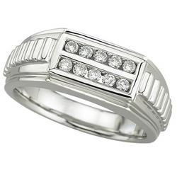 14K White Gold Two Rows Men's Diamond Ringwhite 