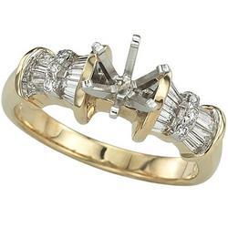 14K Yellow Gold Round & Tapered Baguette Diamond Semi Mount Engagement Ring (Center Stone Sold Separately)yellow 