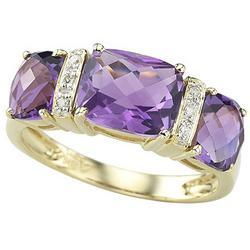 14K Yellow Gold Cushion Cut Amethyst & Round Diamond Ringyellow 