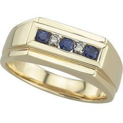 14K Yellow Gold Round Blue Sapphire & Diamond Men's Wedding Band Ringyellow 