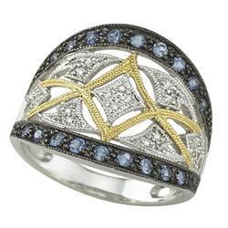 14K White Gold Round Blue Sapphire & Diamond Ringwhite 