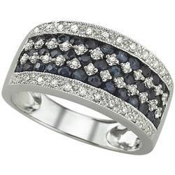 14K White Gold Sapphire & Diamond Band Ringwhite 