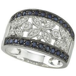 14K White Gold Round Blue Sapphire & Diamond Ringwhite 