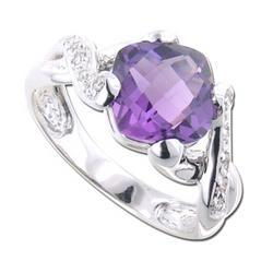 14K White Gold Amethyst & Diamond Ringwhite 