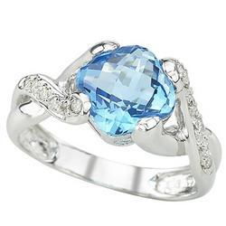 14K White Gold Blue Topaz & Diamond Ringwhite 