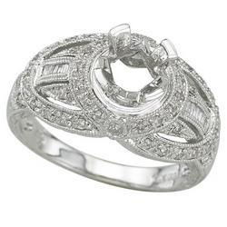 14K White Gold Round & Tapered Baguette Diamond Ringwhite 