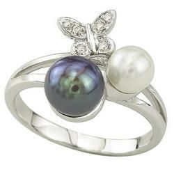 14K White Gold Multi Pearl & Diamond Ringwhite 