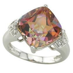 14K White Gold Mystic Orange Topaz & Diamond Ringwhite 