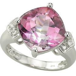 14K White Gold Pink Topaz & Diamond Ringwhite 