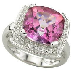 14K White Gold Pink Topaz & Diamond Ringwhite 