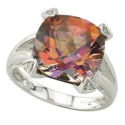 14K White Gold Mystic Orange Topaz & Diamond Ringwhite 