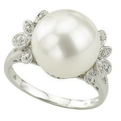 14K White Gold Fresh Water Pearl & Diamond Ringwhite 