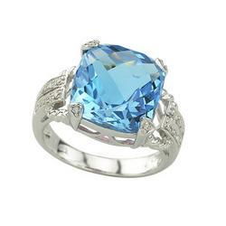 14K White Gold Blue Topaz & Diamond Ringwhite 