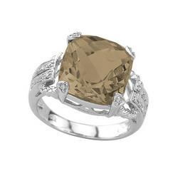 14K White Gold Smoky Topaz & Diamond Ringwhite 