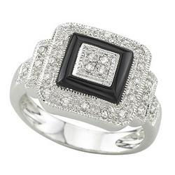 14K White Gold Onyx & Diamond Ringwhite 