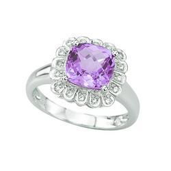 14K White Gold Cushion Cut Amethyst & Diamond Ringwhite 