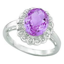 14K White Gold Oval Amethyst & Round Diamond Ringwhite 