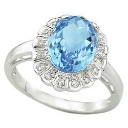 14K White Gold Blue Topaz & Diamond Ringwhite 