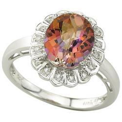 14K White Gold Mystic Orange Topaz & Diamond Ringwhite 