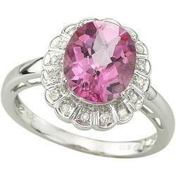 14K White Gold Pink Topaz & Diamond Ringwhite 