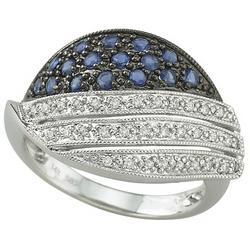 14K White Gold Blue Sapphire & Diamond Ringwhite 