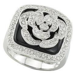 14K White Gold Onyx & Diamond Ringwhite 