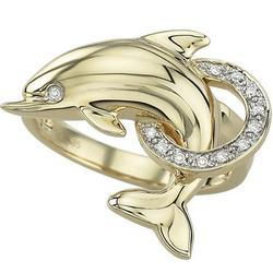 14K Yellow Gold Dolphin Style Diamond Ringyellow 