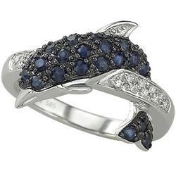 14K White Gold Blue Sapphire & Diamond Ringwhite 