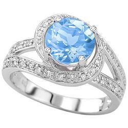 14K White Gold Blue Topaz & Diamond Ringwhite 