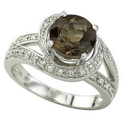 14K White Gold Smoky Quartz & Diamond Ringwhite 