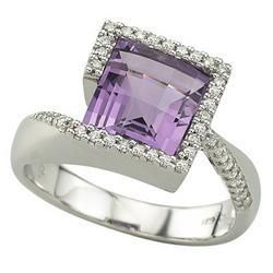 14K White Gold Amethyst & Diamond Ringwhite 