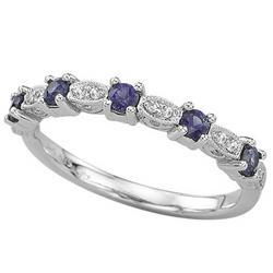 14K White Gold Sapphire & Diamond Band Ringwhite 