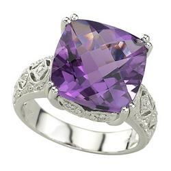 14K White Gold Amethyst & Diamond Ringwhite 