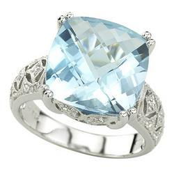 14K White Gold Blue Topaz & Diamond Ringwhite 