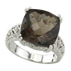 14K White Gold Smoky Topaz & Diamond Ringwhite 