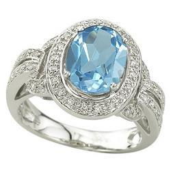 14K White Gold Blue Topaz & Diamond Ringwhite 