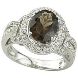 14K White Gold Smoky Topaz & Diamond Ringwhite 