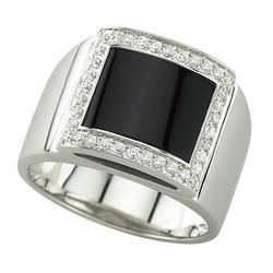 14K White Gold Onyx & Diamond Ringwhite 