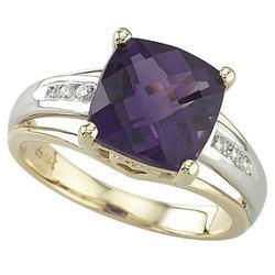 14K Two Tone Gold Amethyst & Diamond Ringtwo 