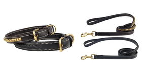 COLLAR & LEAD SET - GOLD STUD - Pharoh Braided Leather Collarcollar 